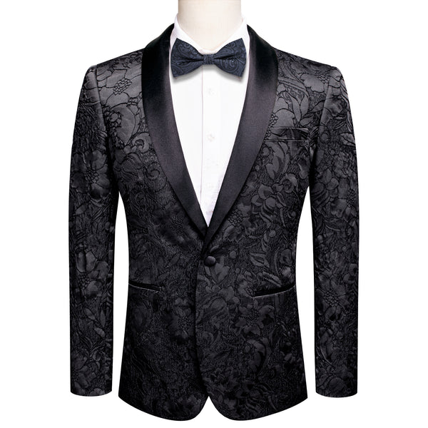 Classic Black Embroidered Floral Men's Suit for Party