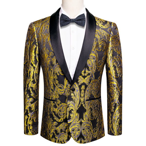 Luxury Black Golden Embroidered Floral Men's Suit for Party