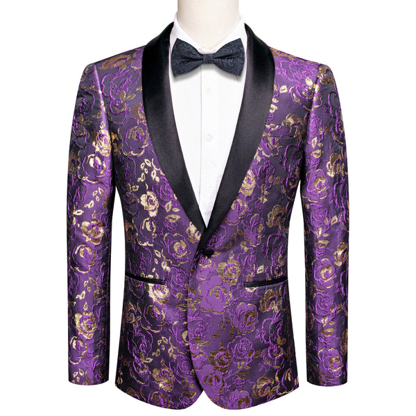 Purple Champagne Embroidered Floral Men's Suit for Party