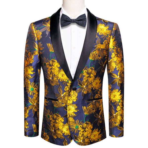 Blue Golden Embroidered Floral Men's Suit for Party