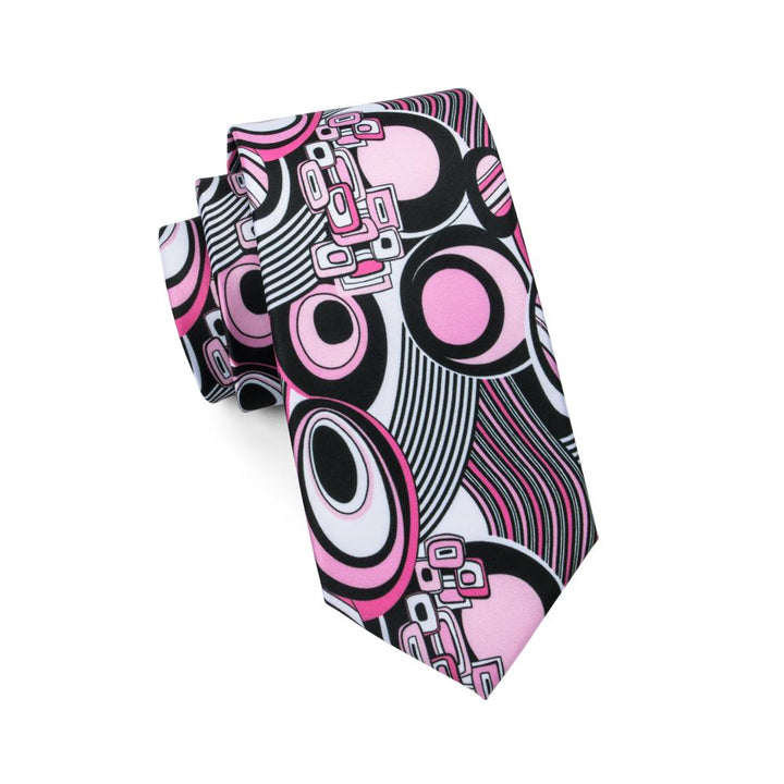 Black Pink Novelty Silk Men's Tie Hanky Cufflinks Set