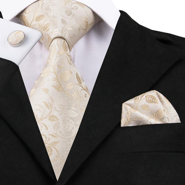 Champagne Tie Golden Floral Men's Silk Tie for Mens Suit and shirt